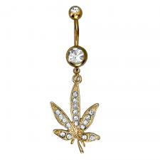 Stainless Steel Gold Belly Ring With Cleared CZ