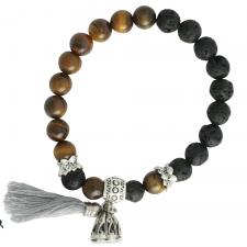 Brown Stone bead with Black Lava Stone and Floral charm 