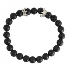 Black lava Beaded Bracelet with Crown Charms