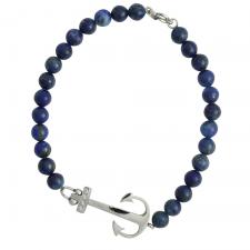 Marble Blue Bead CZ Anchor Bracelet