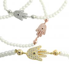 White Beaded Bracelet with Hamsa Charm