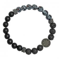 Stretchable Black, Marble and Lava Beaded Bracelet with Rudder Bead