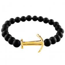 Black Stretch Bead Bracelet with Gold Anchor