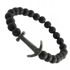 Black Stretch Bead Bracelet with Gun Metal Anchor