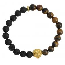 Black Lava Stone and Brown Marble with Gold lion Head Bracelet