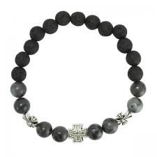 Gray Marble and Lava Beaded bracelet with Cross Charm