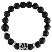 Stretch St. Steel Bracelet w/ Black Lava Beads and Dragon Barrel Charm