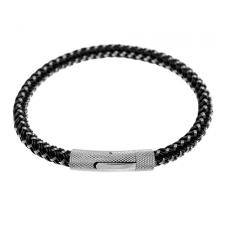 Stainless Steel and Black Woven Wire Cable Bracelet