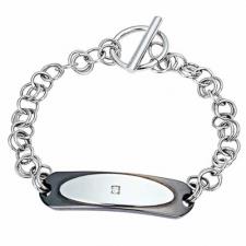 Stainless Steel 2 Tone with Cubic Zirconia Bar and Ring Toggle Clasp Bracelet (Steel with Black PVD)