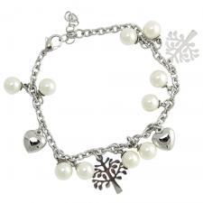 Stainless Steel Beaded Chain Bracelet with Tree of Life and Heart Charms