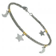 Stainless Steel Anklet / Bracelet Beads W/ Moon & Star Charms