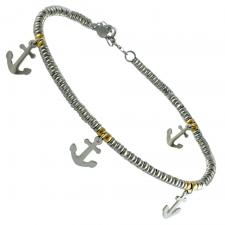 Stainless Steel Bracelet / Anklet w/ Beads & Anchor Charms