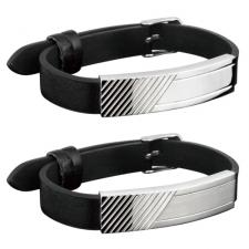 Stainless Steel And Leather Bracelet With Engraved Design