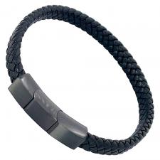 Braided Flat Leather Bracelet with Stainless Steel  Magnetic Clasp