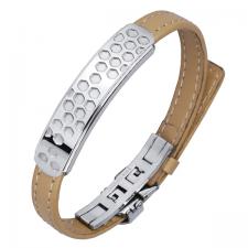 Stainless steel and leather bracelet
