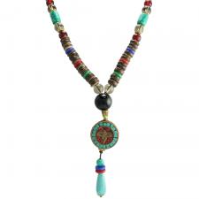 Colorful Wood Beaded Necklace with Designer Pendant
