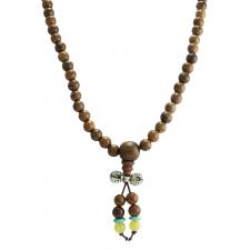Brown Wood Bead with Stainless Steel Pendant