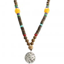 Mala Wood Beads with Stainless Steel ball Design Pendant