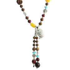 Multi-Color Wood Beaded Necklace with Koi Fish Pendant
