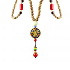 WOOD LONG NECKLACE W/ RED STONE TASSEL