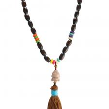 Wood Brown Bead Buddha Necklace