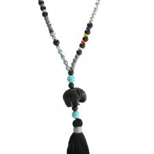 Black Bead Elephant Necklace