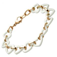 Ceramic Bracelet w/ White Heart Shaped Links and RoseGold PVD - 8 in.