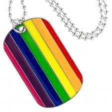 Gay Pride Dog Tag Pendant with Fashion Beaded Necklace