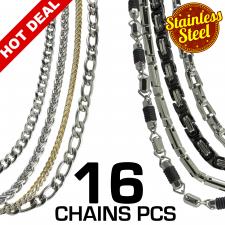 This Package contains 16 Pieces of Assorted Necklaces, 2 Pieces x 8 Types of Chains 

Please Note, This Package Is Pre-Packaged According To Style Availability!