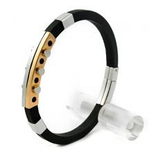 Black Rubber Bracelet with 2 Gold PVD and Steel Curved Plates