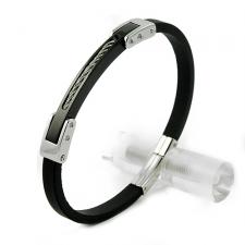 Black Rubber Bracelet with Stainless Steel Black PVD Curved Plate
