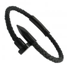 Black Braided Leather Nail Bracelet