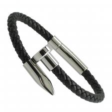 Black Leather Design Nail Bracelet