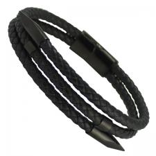 Black Leather Bracelet Black Nails and Magnetic Clasp