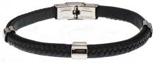 Black Braided Leather on Leather Bracelet with Stainless Steel Clasp