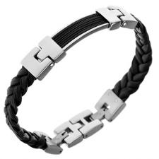 Braided Leather Bracelet with Stainless Steel Plate