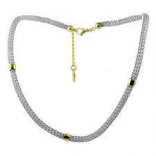 Stainless Steel White Mesh Necklace with Gold Extension Chain and Plate