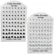 Stainless Steel Clear Square cz Stud Display 36 pairs 