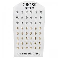 Stainless Steel Cross Stud Earrings Display 24 Pairs 