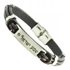 Black Leather Bracelet with Stainless Steel 