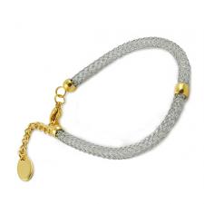 Stainless Steel White Mesh Bracelet with Oval Plate Charm for Ladies