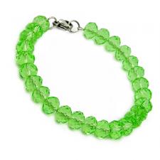 Stainless Steel Oval Link Chain Bracelet Strung w/ Green Glass Beads 