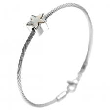 stainless steel Cable Wire Bracelet with Mother of Pearl Star Charm