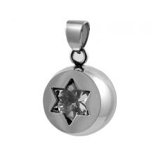 Stainless Steel Cylindrical Pendant with Clear Jeweled Star