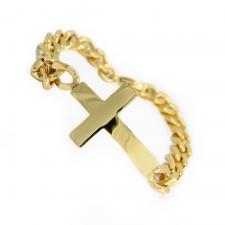 Gold PVD Stainless Steel Curb Link Bracelet with Cross Plate
