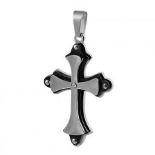 Stainless Steel 3-in-1 Crosses Pendant with Black PVD and Clear CZ