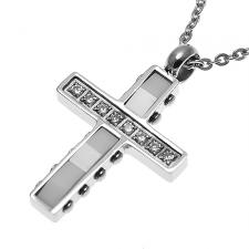 Stainless Steel Ceramic and CZ Cross Pendant w/ 1.5mm Necklace 