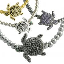 Beaded Bracelet with Cubic Zirconia Adorned Turtle Charm