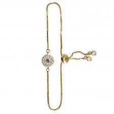 Stainless Steel Evil Eye Symbol Drawstring Bolo Bracelet in GOLD PVD with Clear Cubic Zirconia