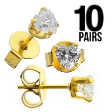Wholesale 10 Clear Heart Shape Studs with Gold PVD Post